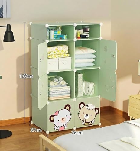Image of Sunderlook Plastic Wardrobe for Kids Clothes - Professional Collapsible Wardrobe, Easy to Use Foldable Almirah, Plastic Cupboard for Kids for Home (Green-Z4, 6 + 2 Door)