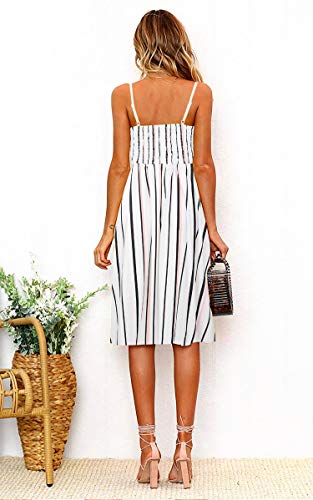 Image of ECOWISH Women 2026 Summer Dresses Tie Front V-Neck Spaghetti Strap Button Down A-Line Backless Swing Midi Dress