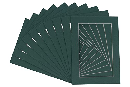 Pack of TEN 11x17 Mats Bevel Cut for 8.5x11 Photos - Acid Free Forest Green Precut Matboards For Pictures, Photos, Framing - 4-ply Thickness