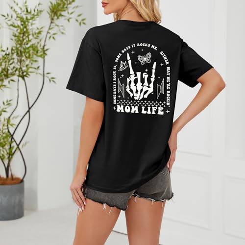 Mom Life Shirts for Women Funny Oversized Mama Tshirt Skeleton Graphic Tees Vintage Casual Short Sleeve T-Shirts Tops2