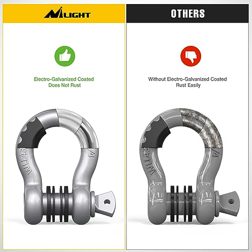 Image of Nilight 2 Pack 3 /4 inch D-Ring Shackle with 7 /8 inch Screw Pin 41,887lbs Break Strength, Heavy Duty Off Road Recovery Shackle with Isolators Washers for Use with Tow Strap, Winch, Off-Road Truck Vehicle