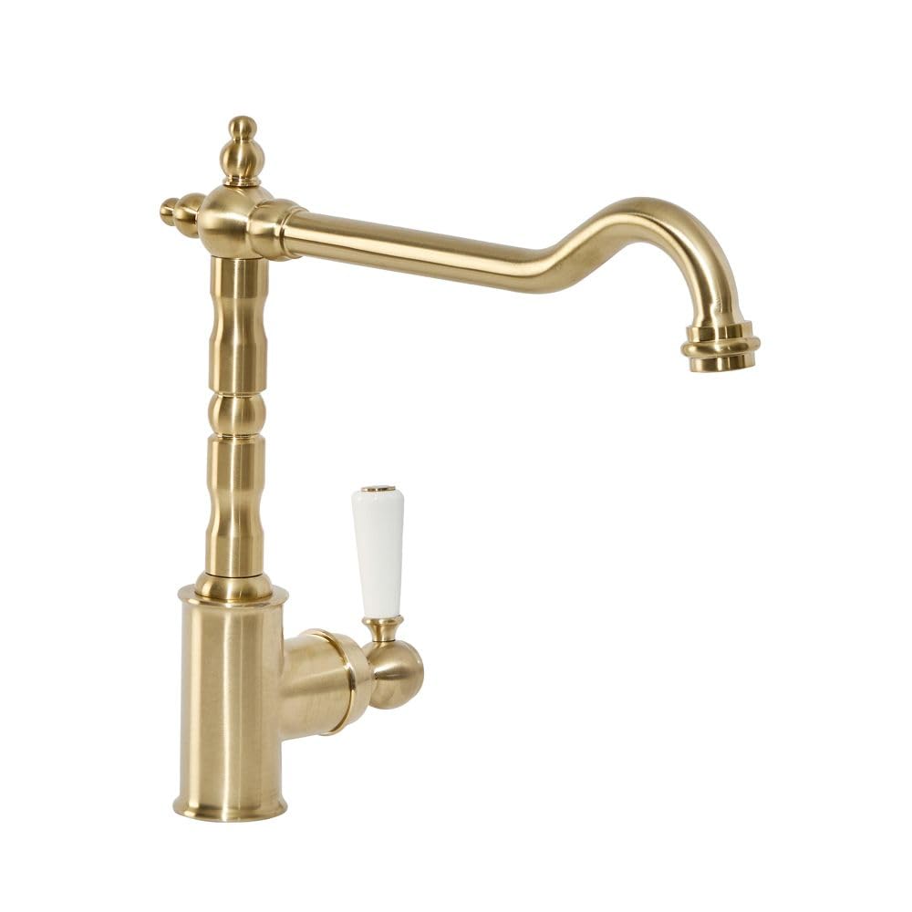 Milano Brushed Brass Elizabeth Lever Handle Kitchen Sink Mixer Tap Swivel Spout - Brass