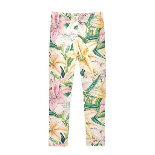Lilies Blooming Girls Leggings Soft Stretch Workout Yoga Dance Pants for Kids Casual Tights