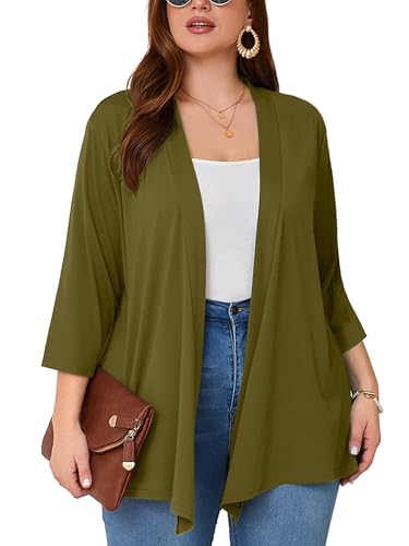 Image of AusLook Women's Plus Size Lightweight Open Front Cardigan 3 /4 Sleeve Cover Ups Shrugs Shawls and Wraps Kimono Jacket Coat