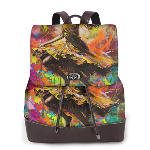 Sac à dos randonnée et voyage en cuir à motif danse pour lycéens et actifs urbains