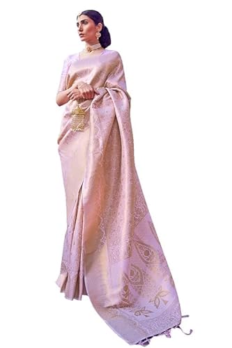 Jaanvi fashion Women's Banarasi Silk With Gold-Toned Zari Jacquard Work Saree With Unstitched Blouse Piece (sejal-lavender)