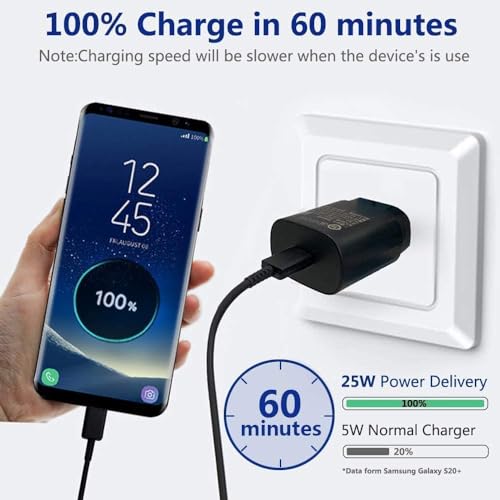 Image of Original 25 Watt Fast Speed C to C Charging Cable Compatible With Samsung Galaxy S21|S21+|S21 Ultra|S20|S20+|S20 Ultra|Note 20|Note 20 Ultra|Note 10|Note10+ (Only Cable - Black) BH UY88