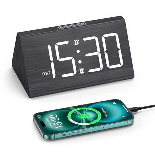 ORIA 木製目覚まし時計 デジタル LED 時計 アップグレード デスクトップ目覚まし時計 DST とカラフルな照明付き 寝室 オフィス用