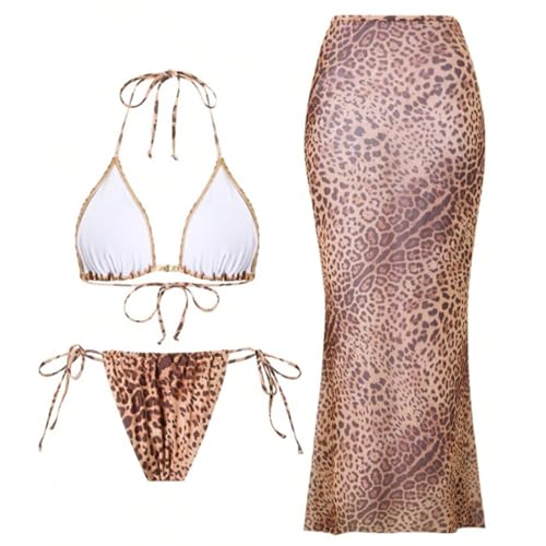 Maillot de bain 3 pieces imprimé leopard pour des vacances chics à la plage