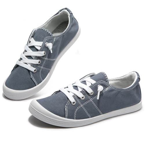Image of Womens Slip On Shoes, Canvas Low Top Sneakers, Casual Classic Flat Shoes | Comfort Fashion Sneaker with Non Slip Rubber Outsole, Lightweight Tennis Shoes for Walking, Shopping, Picnic, Travel