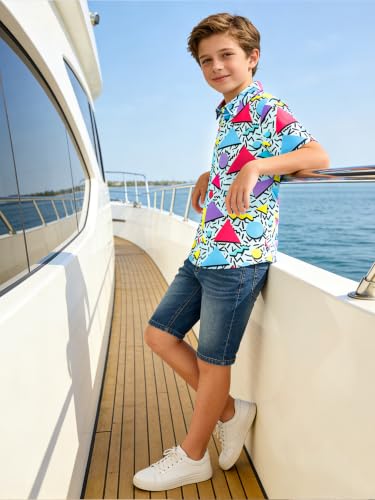 Image of uideazone Boys Novelty Print Short Sleeve Button Down Hawaiian Shirt 5-14Y