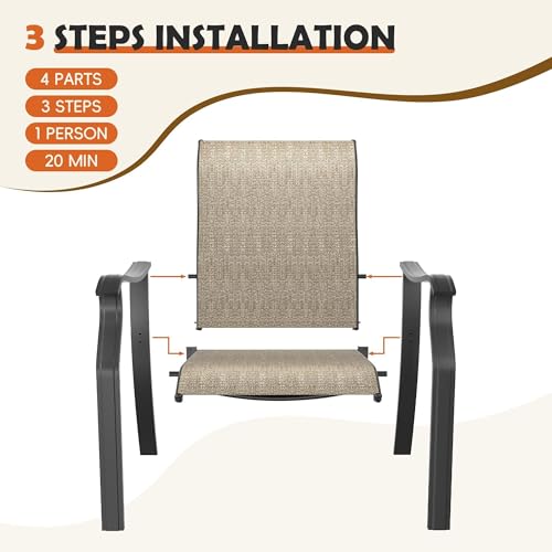 Image of UDPATIO Patio Dining Chairs Set of 6, High Back Wide Seat Outdoor Furniture Chairs with All Weather Breathable Textilene, for Garden Lawn, Brown