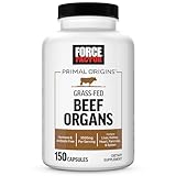 FORCE FACTOR Primal Origins Beef Organ Supplement Made with Pasture-Raised, Grass Fed Beef & 5 Beef Organs Including Beef Liver, Kidney, Heart, Pancreas, & Spleen, Hormone Free, Non-GMO, 150 Capsules