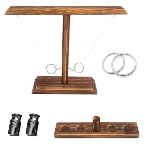 Ring Toss Game for Adults, Outdoor Games, Hook and Ring Game, Much Easier to Assemble Handmade Wooden Interactive Outdoor Party Games