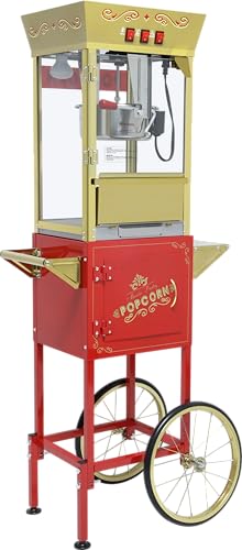 Image of Popcorn Machine with Cart & Wheels - Popcorn Maker with 14OZ Stainless Steel Kettle, popcorn popper for Home, Parties, Movie Theater, Red
