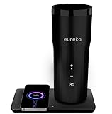 Eureka Smart Heated Coffee Mug.12oz Self Heating Tumbler with 3H Rechargeable Battery Wireless Charger. 360°Leak Proof Lid, Electric Travel Mug, Temp Control, LED Display Cordless Coffee Warmer