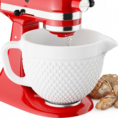 Image of COFUN Ceramic Mixer Bowl for KitchenAid 4.5-5 Qt Tilt-Head Stand Mixers | Mixing Bowl with Handle & Pour Spout, Oven /Microwave /Dishwasher Safe