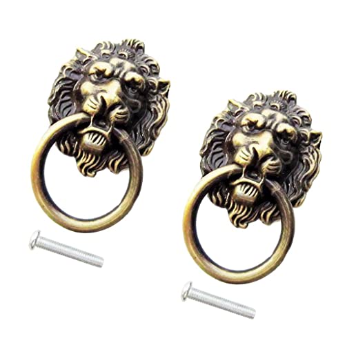 Image of CALANDIS 2xRetro Lion Head Pull Handle Door Cabinet Dresser Drawer Knob Antique Brass
