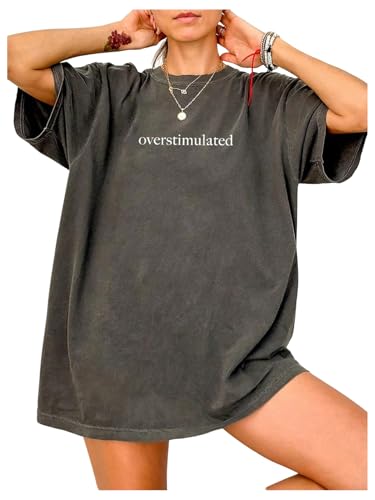 SOLY HUX Women's Letter Print Graphic Tees Crew Neck Short Sleeve Oversized T Shirt Vintage Summer Tops