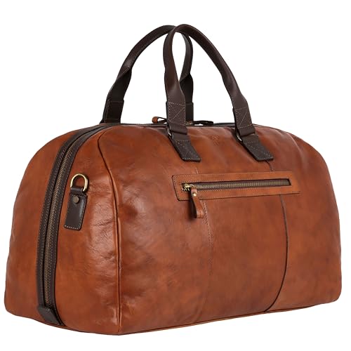 Time Resistance Leather Duffel Bag - Full Grain Leather Travel, Gym Bag for Men and Women - Overnight or Weekender Shoulder Luggage Bag