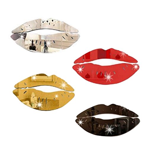Poity DIY Modern 3D Kiss Lip Mirror Wall Sticker Acrylic Art Mural Decal Home Room Decor Silver