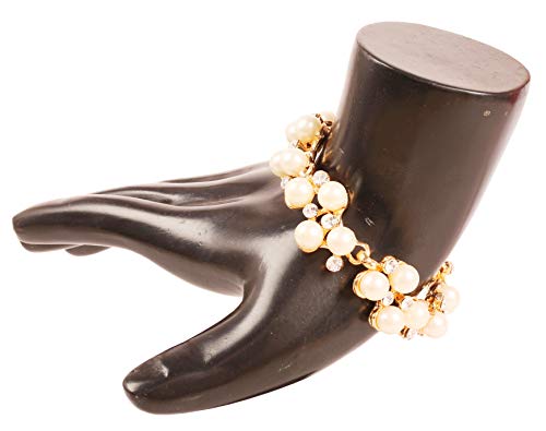 Image of Touchstone Indian bracelets for women mixed metal cuff crystal rhinestones bracelet handcrafted wrist enhancer free size designer in gold or oxidized white tone