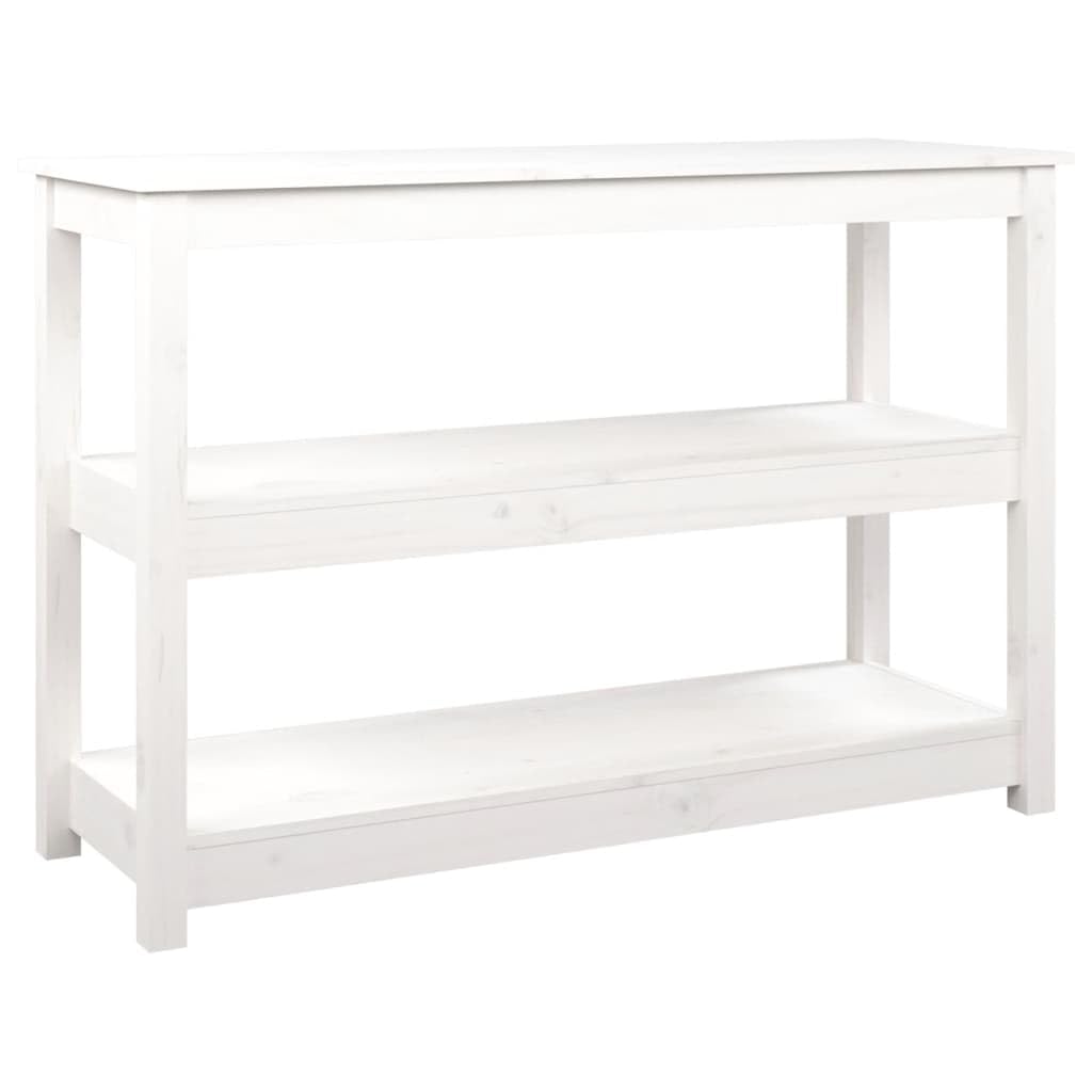 Consola clásica de madera de pino maciza con 3 estantes, mesa de pasillo para entrada como mesa de centro o mesa de TV con aspecto rústico y mucho espacio de almacenamiento