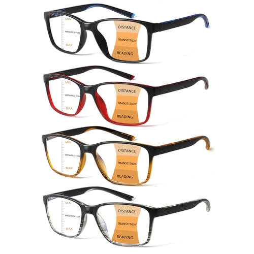 VisiWell 4 Pack Progressive Multifocus Reading Glasses Blue Light Blocking Readers for Men Women...