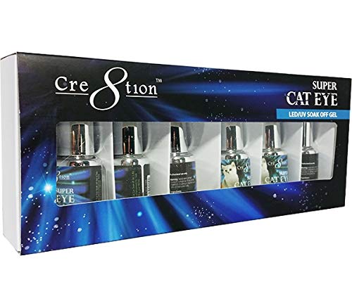 Cre8tion Super Cat Eye Collection LED/UV Soak Off Gel - Set of 6 colors + Magnet