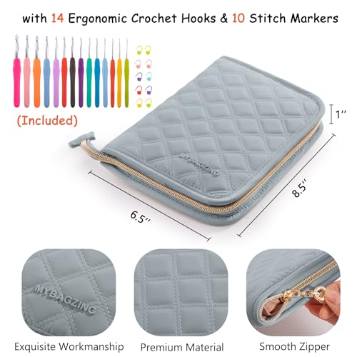 Image of MYBAGZING Crochet Hook Set with Storage Case - 14 Ergonomic Crochet Hooks(2mm(B)-10mm(N), 10 Stitch Markers, Crochet Organizer for Crochet Needles, Accessories, and Supplies