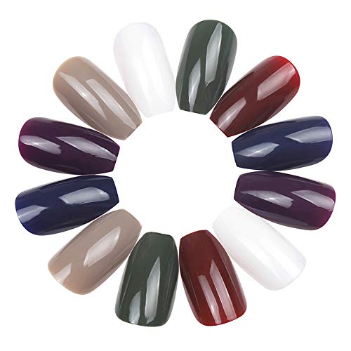 144Pcs Colorful Short Nails Full Cover Matte False Gel Nails Art Tips Sets Full Cover Ballerina Medium Fake Nails Party Christmas Gifts for Women and Girls(6 Colors)