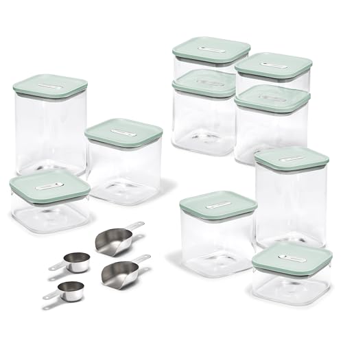 Caraway 26-Piece Ultimate Airtight Glass Food Storage Containers with Lids, Scoops, Measuring Cups and Organizers - Non-Toxic BPA-Free Stackable Space-Saving Containers for Pantry - Mist