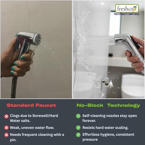 Image of Freshco Pearl No Block Health Faucet for Toilet (Pack of 2 Guns) - Self-Cleaning Nozzle - Air-Injected High Pressure Jet Spray - Non-Slip Grip - Chrome Finish ABS Body (No Hose)