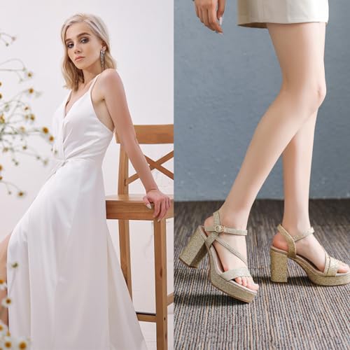 DADAWEN Platform Heels for Women High Block Chunky Open Toe Ankle Strap Heeled Sandals Wedding Party Evening Prom Dance Dress Pump Sandals Shoes2