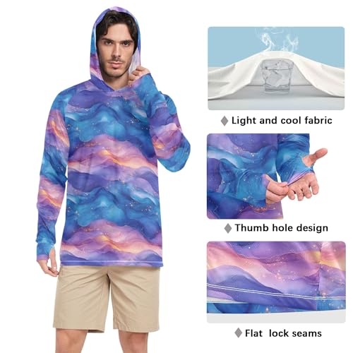 Blue Pink Purple Liquid Mens Sun Hoodies Shirts Long Sleeve Hiking Hoodie UPF 50+ Sport Shirt S4