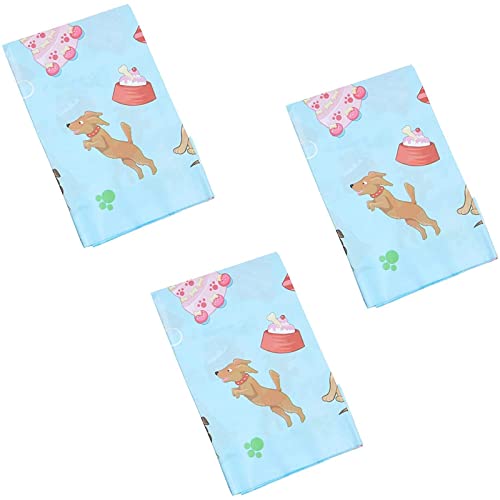 Image of BLUE PANDA Birthday Tablecloth Puppy Dog Theme - 54 x 108 in, Blue, Pack of 3, Rectangular - Disposable Plastic Table Cover with Dog Print for Doggy Party Decor