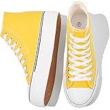 FRACORA Womens High Top Canvas Shoes White Black Platform Sneakers Lace Up Shoes for Women(Yellow,US9)