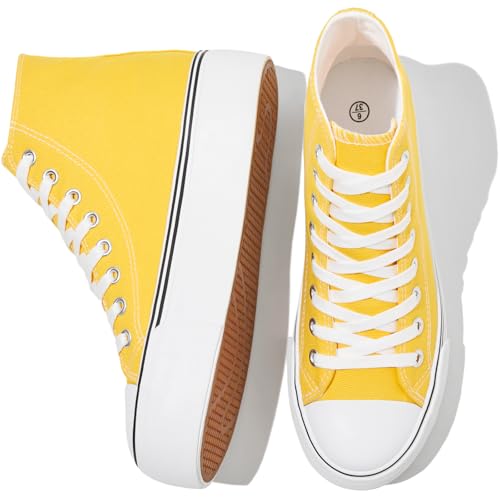 Image of FRACORA Womens High Top Canvas Shoes White Black Platform Sneakers Lace Up Shoes for Women