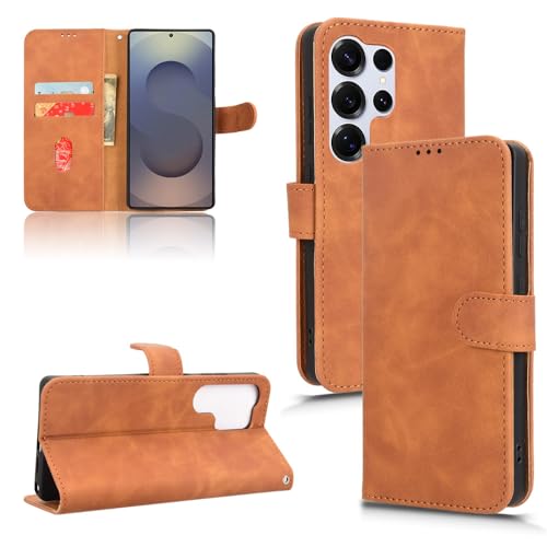 Coque Samsung S25 Edge en cuir marron avec porte-cartes magnétique