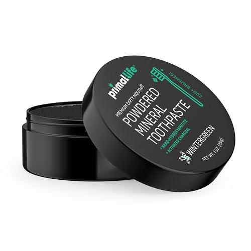 Image of Primal Life Organics - Dirty Mouth Toothpowder, Activated Charcoal Tooth Cleaning Powder, Essential Oils Natural Kaolin & Bentonite Clay, 200+ Brushings Organic Vegan (Charcoal Wintergreen, 1 oz)