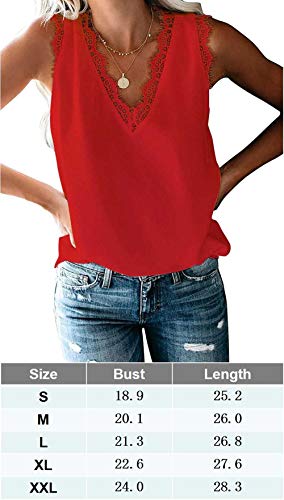 HARHAY Women's V Neck Lace Trim Casual Tank Tops Sleeveless Blouses Shirts WineRed S - Thumbnail 5