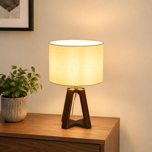 Image of Small Table Lamp, Dimmable Bamboo Bedside Lamp | Mid-Century Modern Style for Bedrooms, Nightstands, Living Rooms, Home Offices, and Reading Nooks