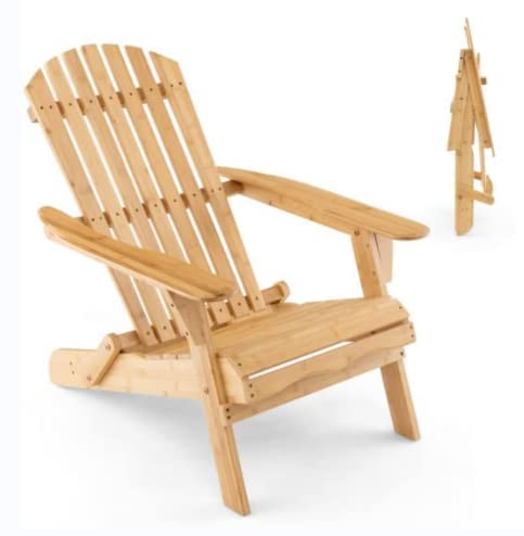 SFAREST Adirondack Chair, Outdoor Folding Slatted Armchair Lounger, Patio Wooden Leisure Reclining Seat for Garden Backyard Poolside (93 x 70 x 80 cm)