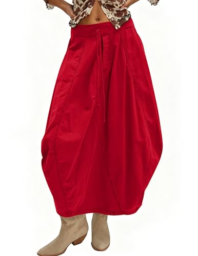 TERIVEEK Women Poplin Midi Skirt Baggy Summer Mid Rise Parachute Skirt Y2k Cargo Maxi...