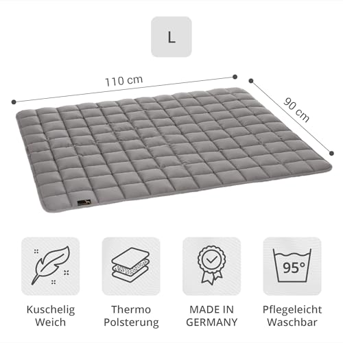 Pointer | Hundedecke 110 x 90 cm, Gepolstert & Strapazierfähig - Hundematte Waschbar bis 95°C, Liegedecke für Boden oder Sofaschutz - Outdoor geeignet (L - 110x90 cm, Hellgrau)