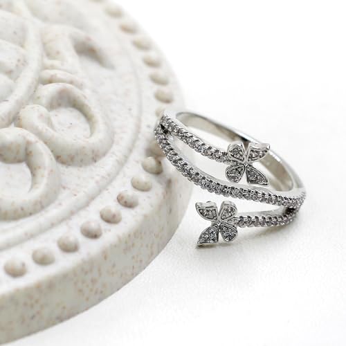 | Silver Butterfly Rings | Cubic Zirconia Butterfly Jewelry | Double Butterfly Ring for Women | Cute Engagement Ring | Silver Color Butterfly Ring | Y42084
