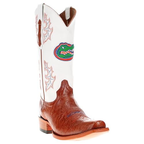 Image of Vaccari Men's Brooks Genuine Smooth Ostrich Leather NCAA Athletics Embroidery Western Cowboy Boots