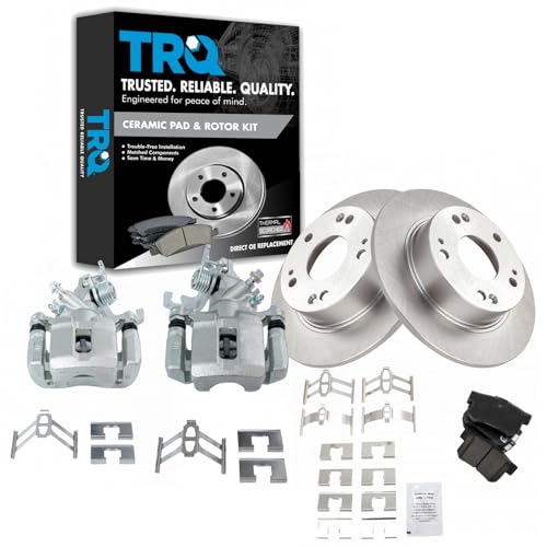 Image of TRQ Rear Brake Pad and Rotor Set Ceramic Solid Rotors Calipers | For 2004-2008 Acura TSX 2003-2007 Honda Accord