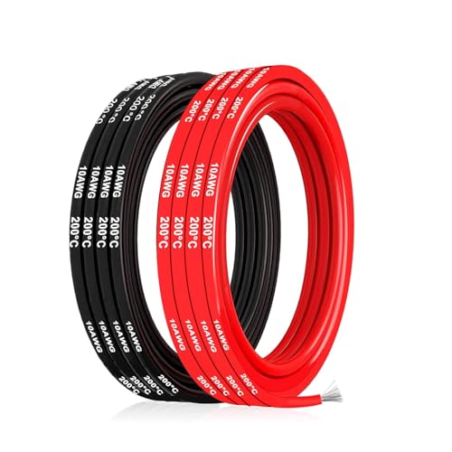Cable de silicona,Cable electrónico de silicona-5,3mm² 10AWG-Cable eléctrico súper flexible de 5m(2.5m negro y 2.5m rojo),ideal para modelos a control remoto,electrodomésticos y mucho más.