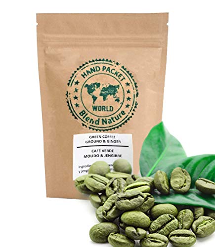 Grüner Kaffee zur Infusion 100% Natürlich mit Ingwer 500 g - Zerkleinerte Bohnen von Cafe Arabica Colombia Excelso - Geschenkkugel-Edelstahl-Infusionssieb